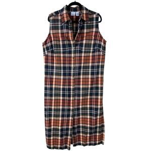 Vintage Plaid Sleeveless Maxi Dress Duster Size 16 Autumn